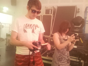 JET Productions' return of work placement students Matt Gilooly and Rebecca Rawson filming the music video.